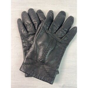 Vintage Mantessa Italian Leather Ladies Gloves Size 6.5 In Black